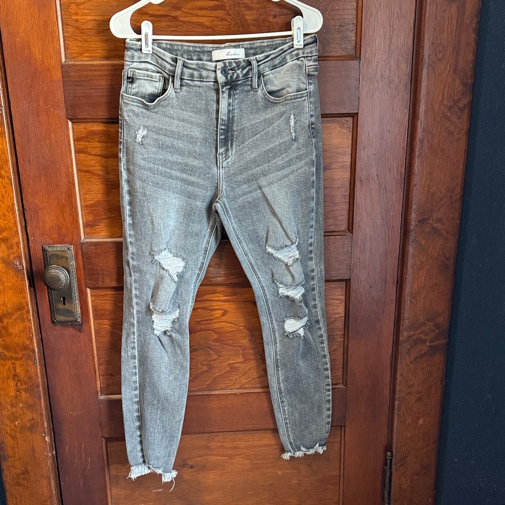 KanCan Ripped Ankle Jeans in Gray